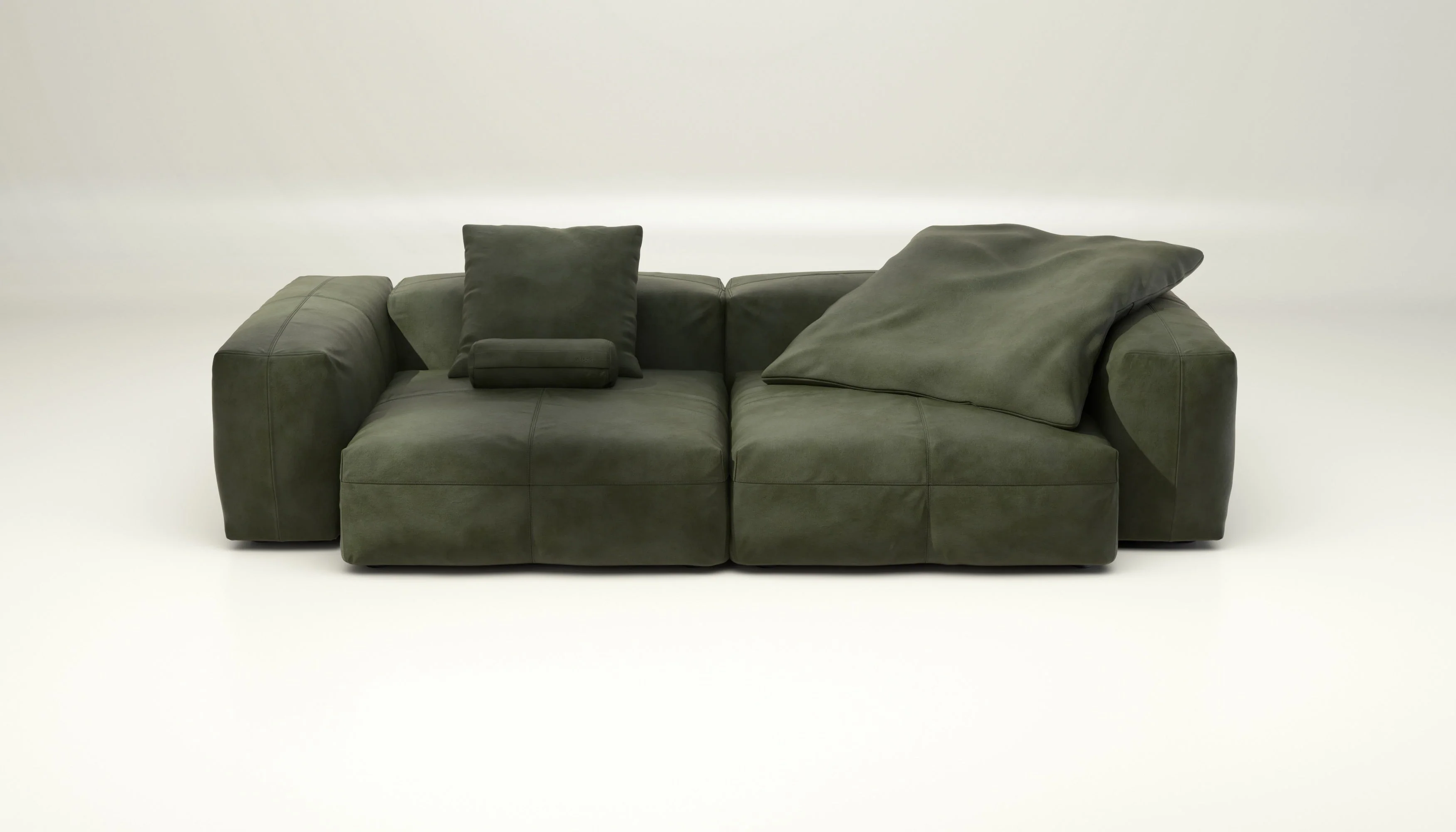 vetsak | Sofa Set 02 Large - Leather - Olive | Modulares Sofa | 3.5 Sitzer | Big Sofa