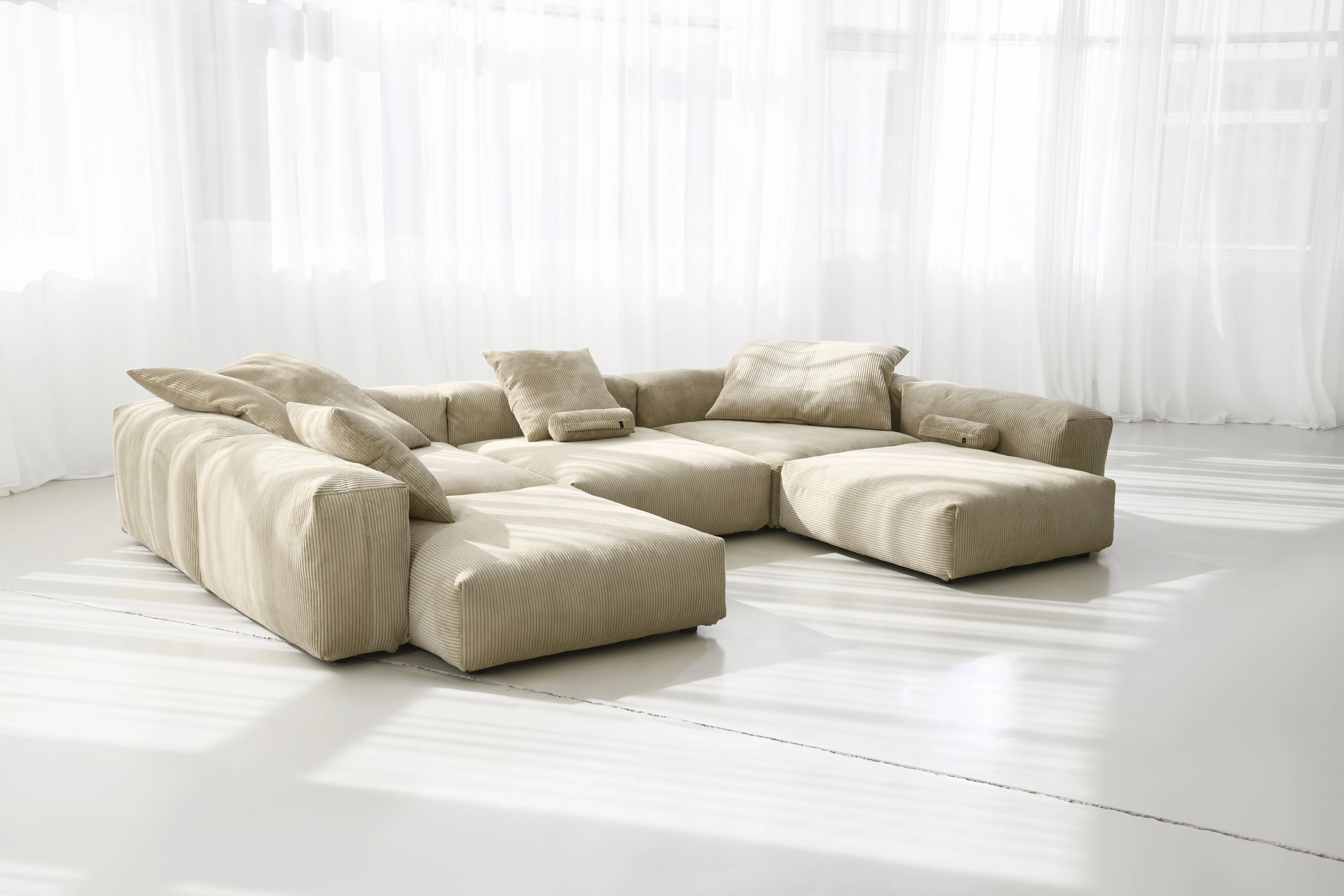 vetsak | Sofa Set 06 - Cord Velour - Sand | Modulares Sofa | 6.5 Sitzer | Big Sofa | U Sofa | Ecksofa - Image 6