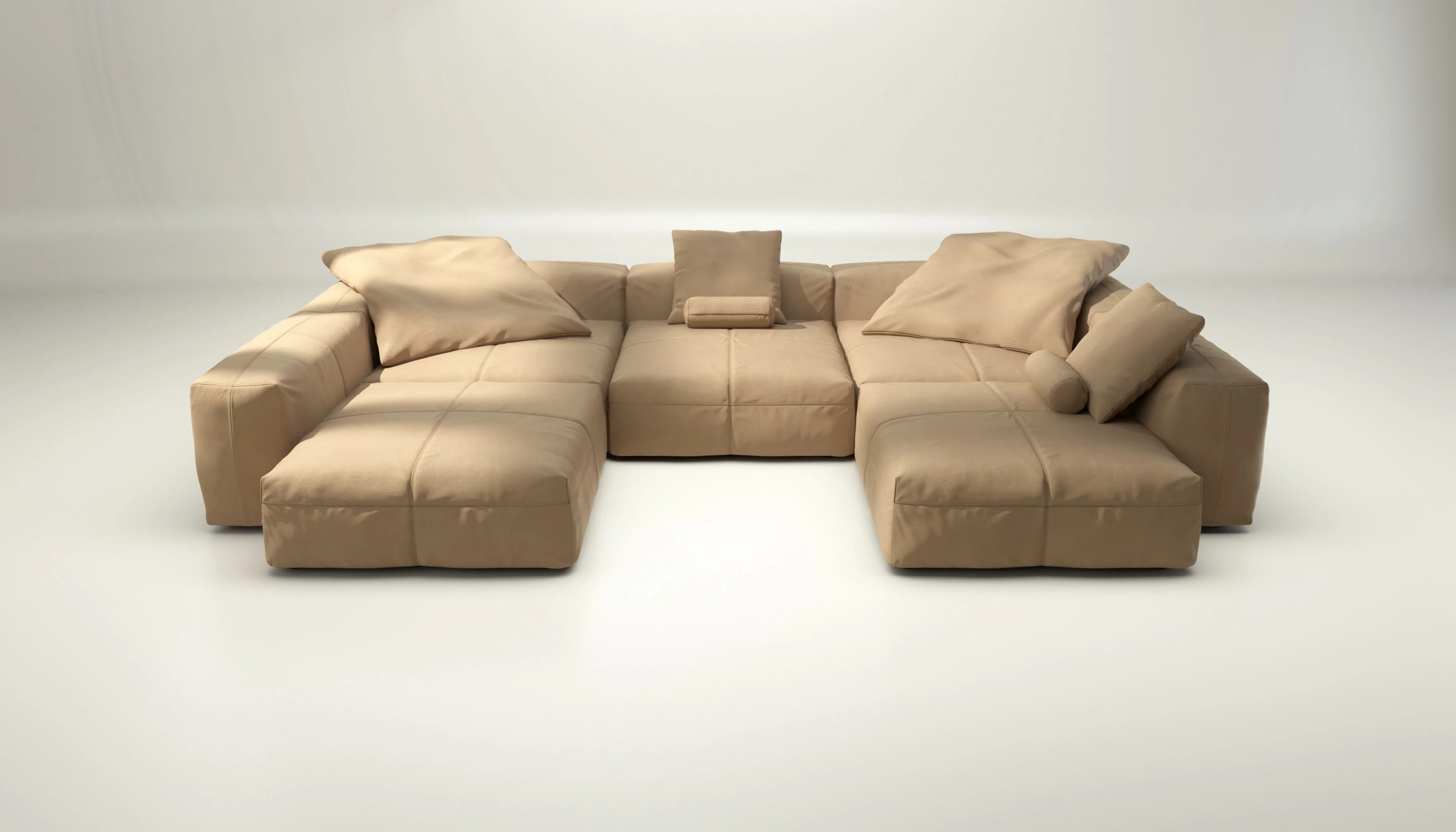vetsak | Sofa Set 06 - Leather - Beige | Modulares Sofa | 6.5 Sitzer | Big Sofa | U Sofa | Ecksofa