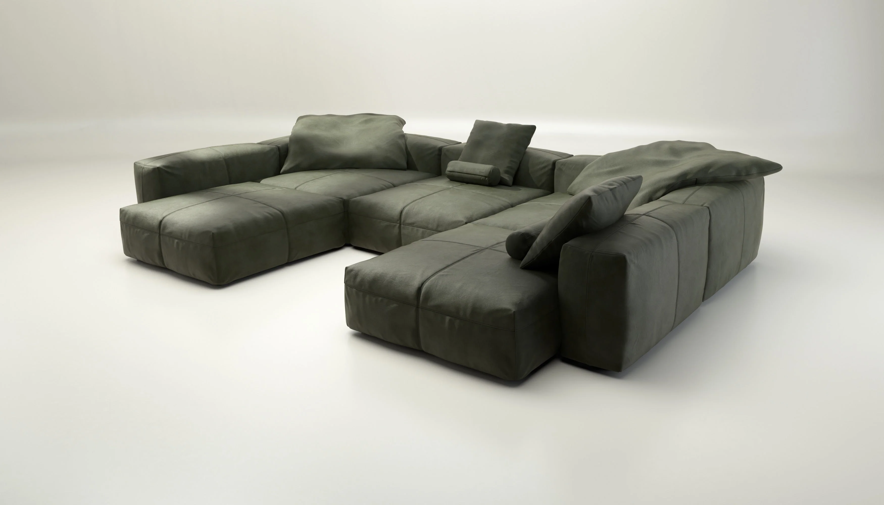 vetsak | Sofa Set 06 - Leather - Olive | Modulares Sofa | 6.5 Sitzer | Big Sofa | U Sofa | Ecksofa - Image 3