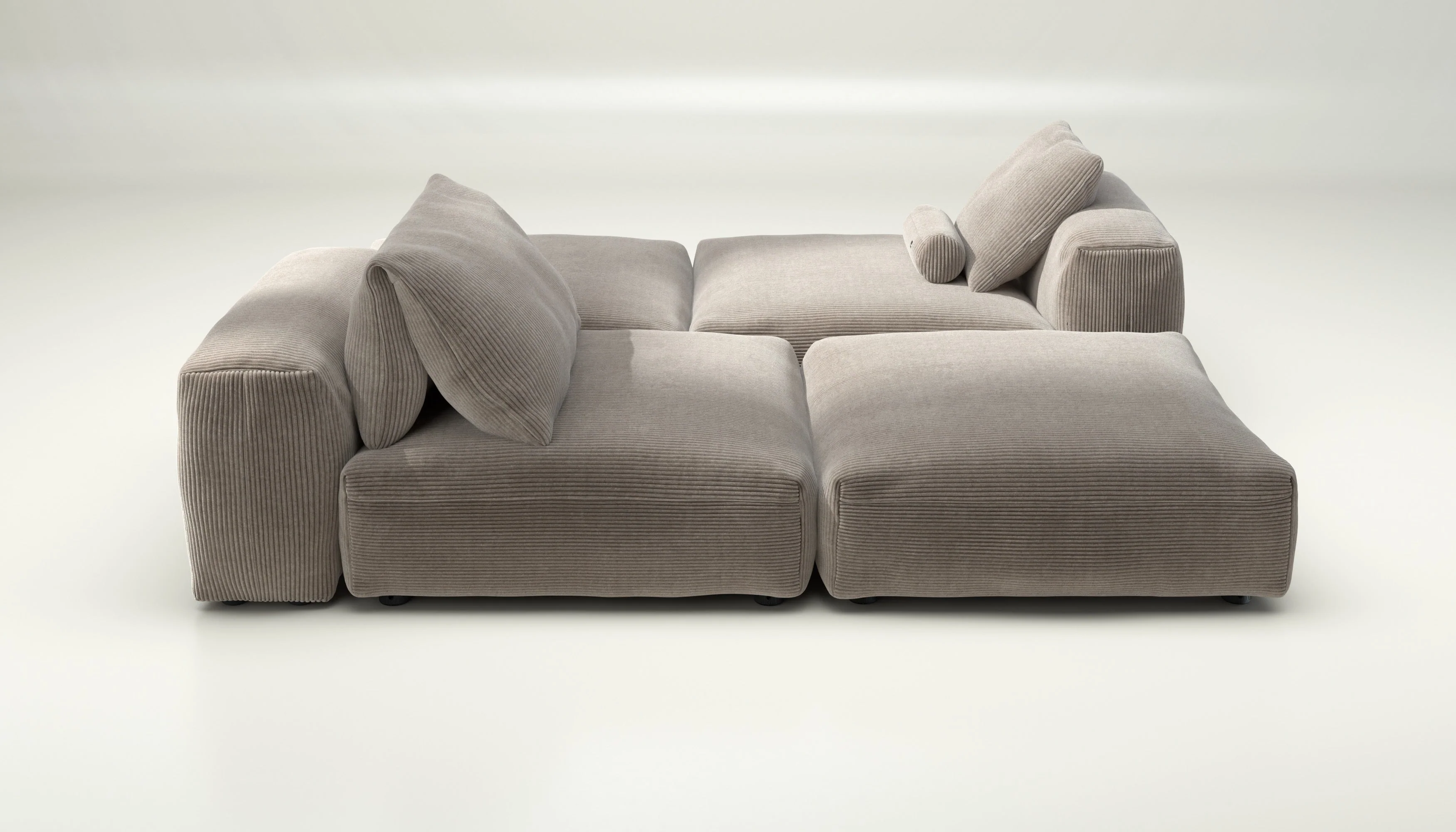 vetsak | Sofa Set 08 - Daybed - Cord Velour - Platinum | Modulares Sofa | 6 Sitzer | Outdoor Island | Double lounger