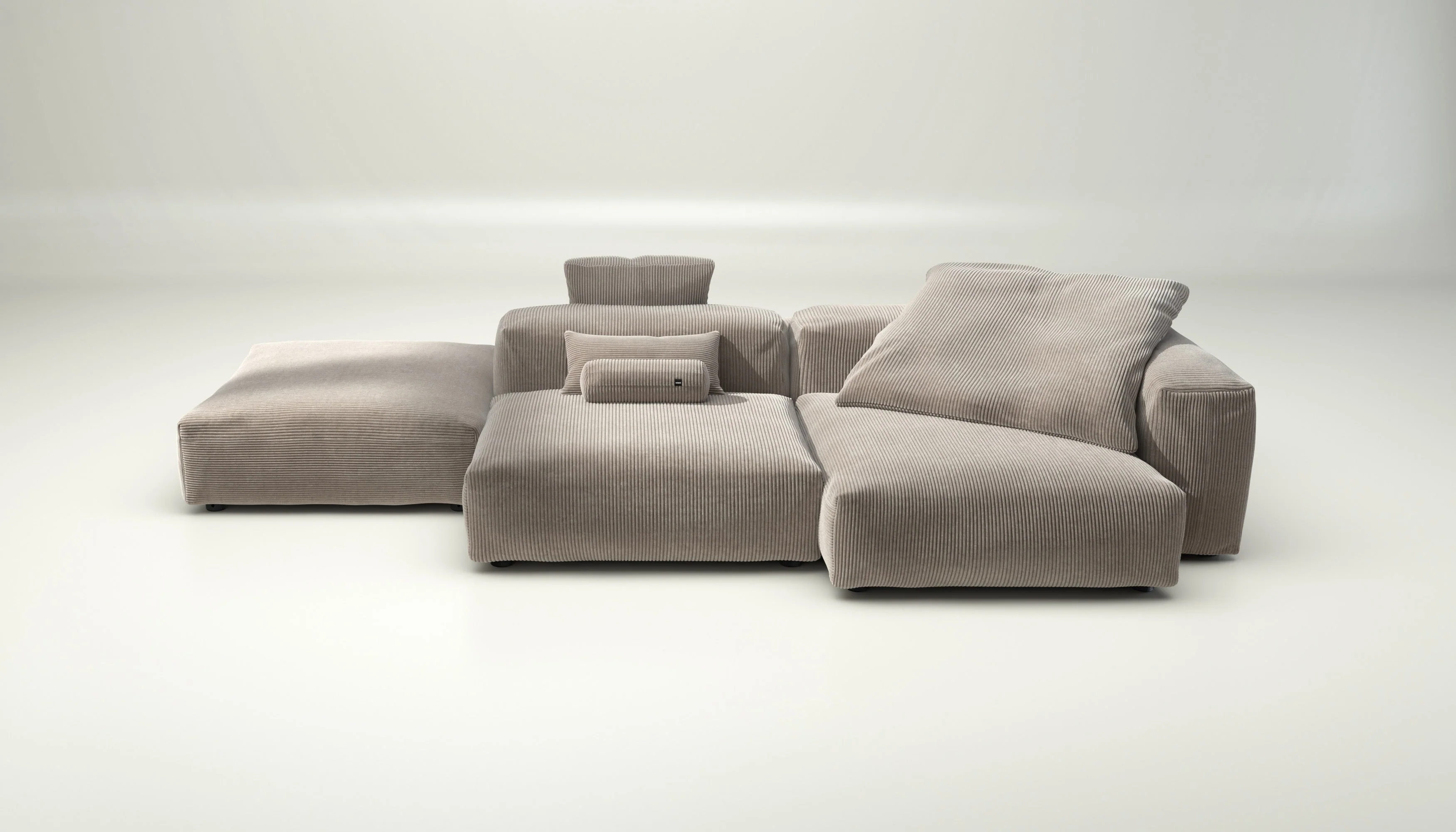 vetsak | Sofa Set 09 - The Island - Cord Velour - Platinum | Modulares Sofa | 7 Sitzer | Sofa Island