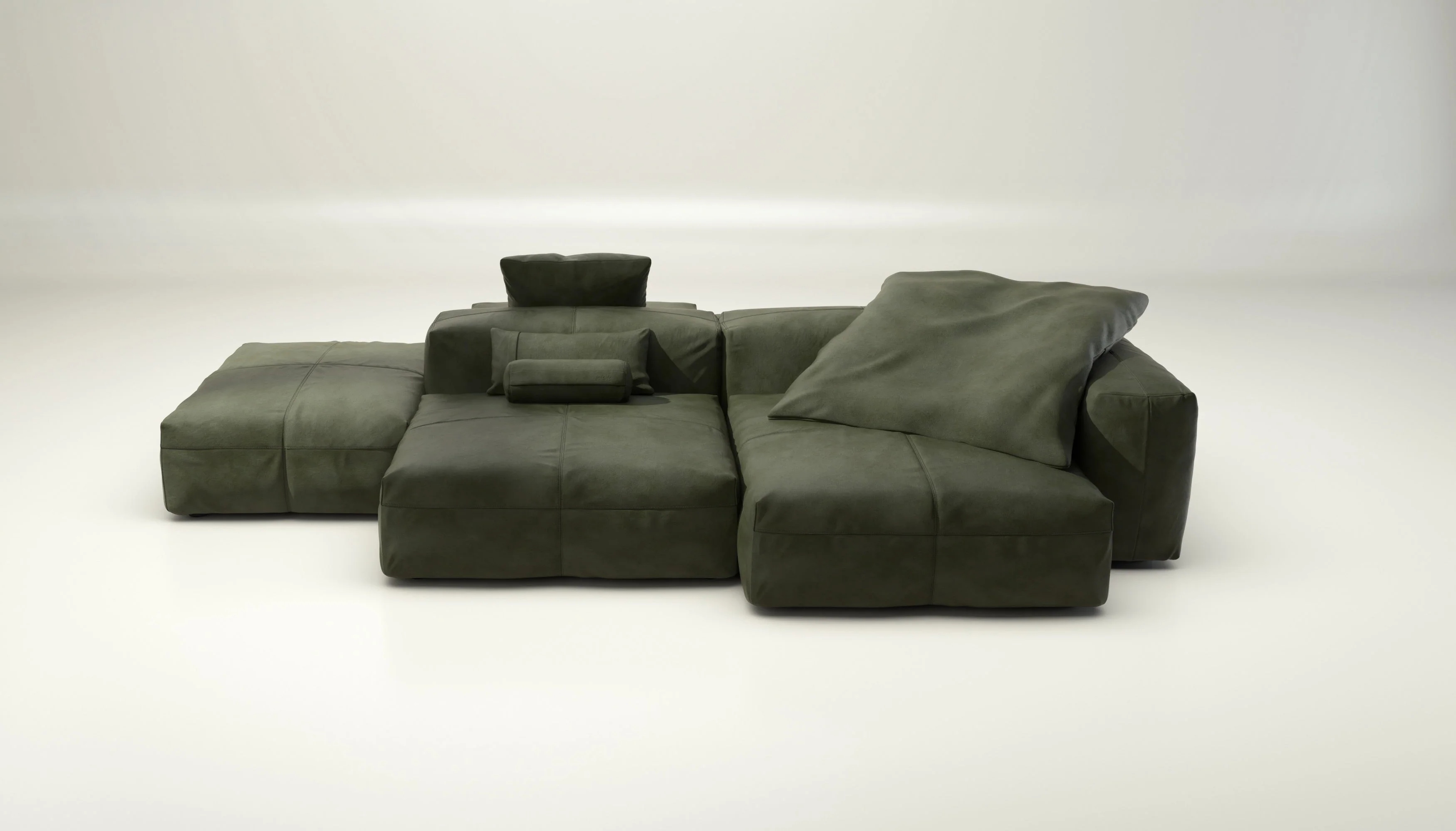 vetsak | Sofa Set 09 - The Island - Leather - Olive | Modulares Sofa | 7 Sitzer | Sofa Island